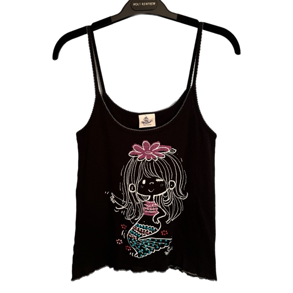 Ado Mizumori Tank Top Sz XS Kidcore Y2K Kawaii Rhinestone Mermaid Lettuce Hem